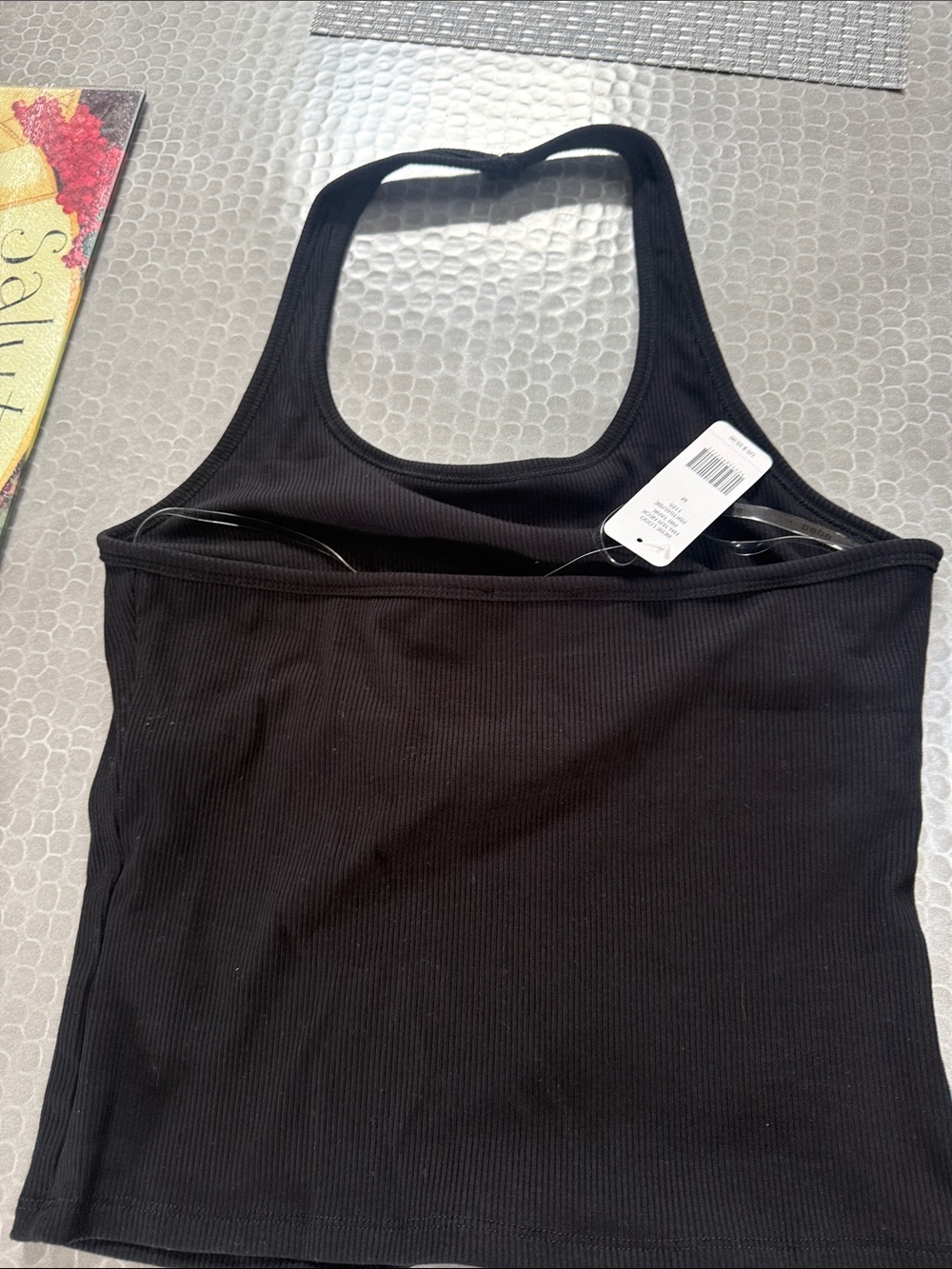 bebe Black Ribbed Rhinestone Logo Halter Tank - Picture 4 of 5